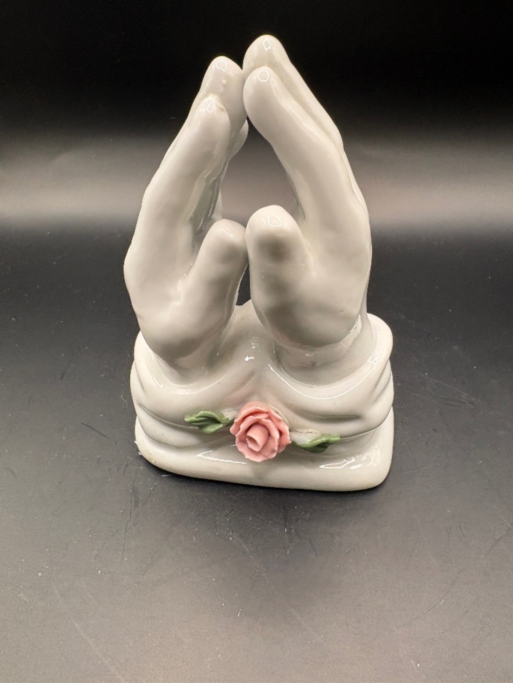 Vintage Praying Hands with Pink Flower Figurine